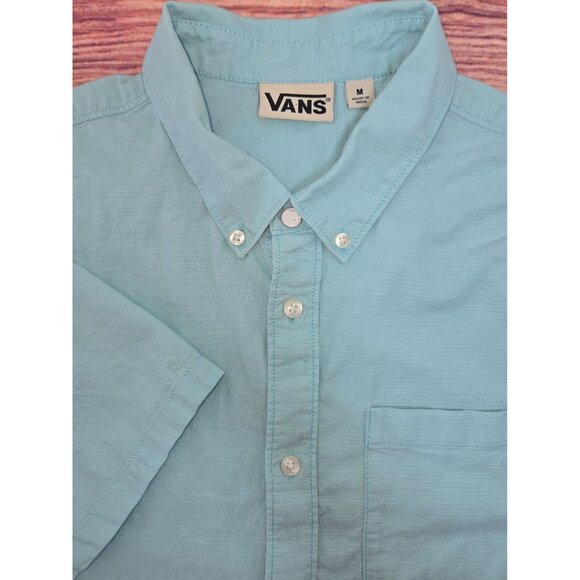 Vans Mens Short Sleeve Button-Up Shirt Blue Medium - Picture 4 of 9